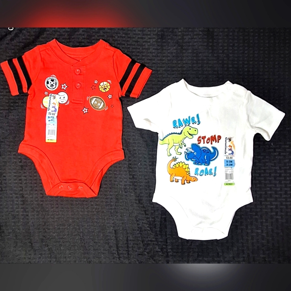 2 Garanimals 0/3 Month Short Sleeved Onsies